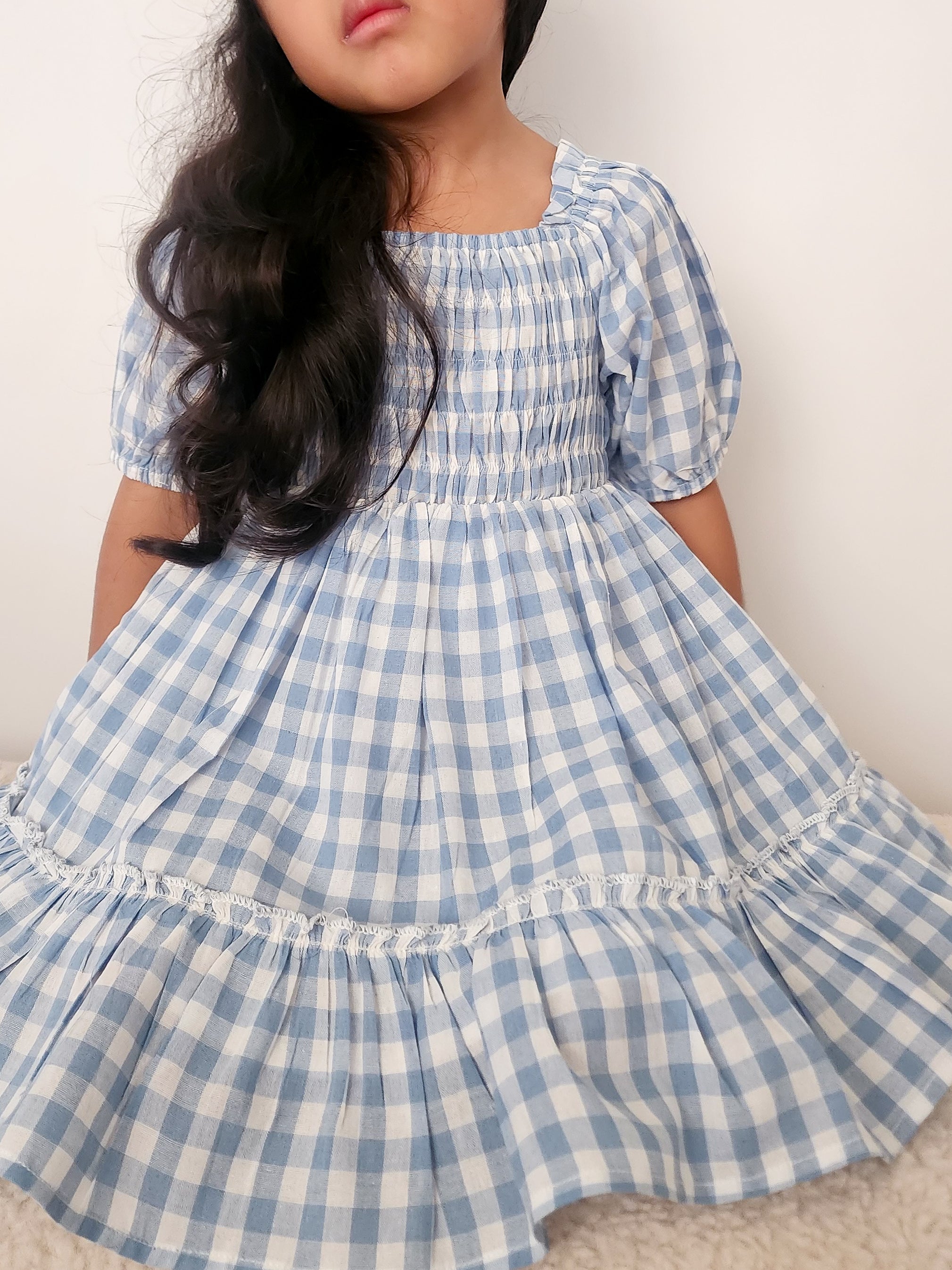 Ella Blue Gingham Girls Dress - Luxe Girls Clothes 6 Ella Blue Gingham Girls Dress - Luxe Girls Clothes 6