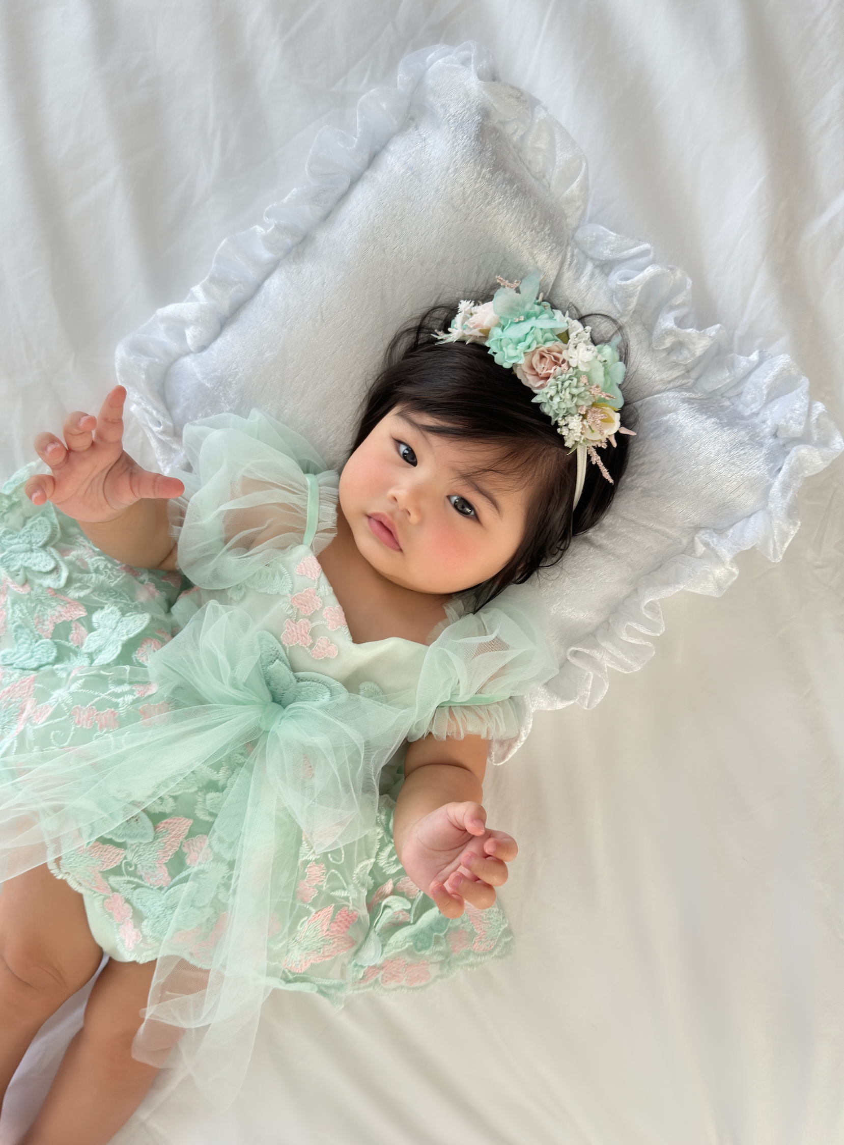 Mariposa Peppermint Pink Stretch Baby Girl Flower Crown – Arabella