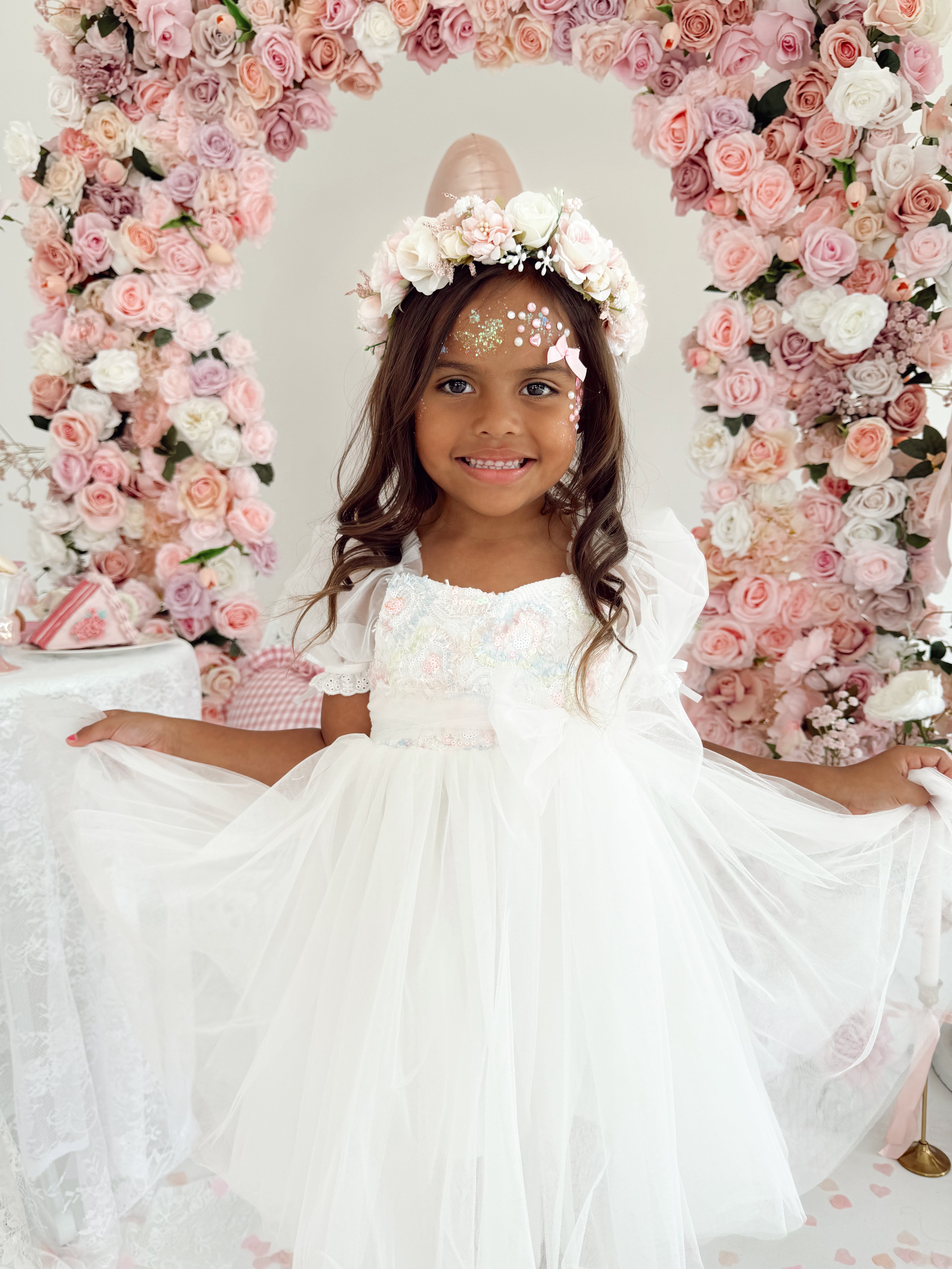 Beatrice Bella Lace Sequin Girls White Party Dress Special Occasion Wear Arabella & Rose Beatrice Bella Lace Sequin Girls White Party Dress Special Occasion Wear Arabella & Rose