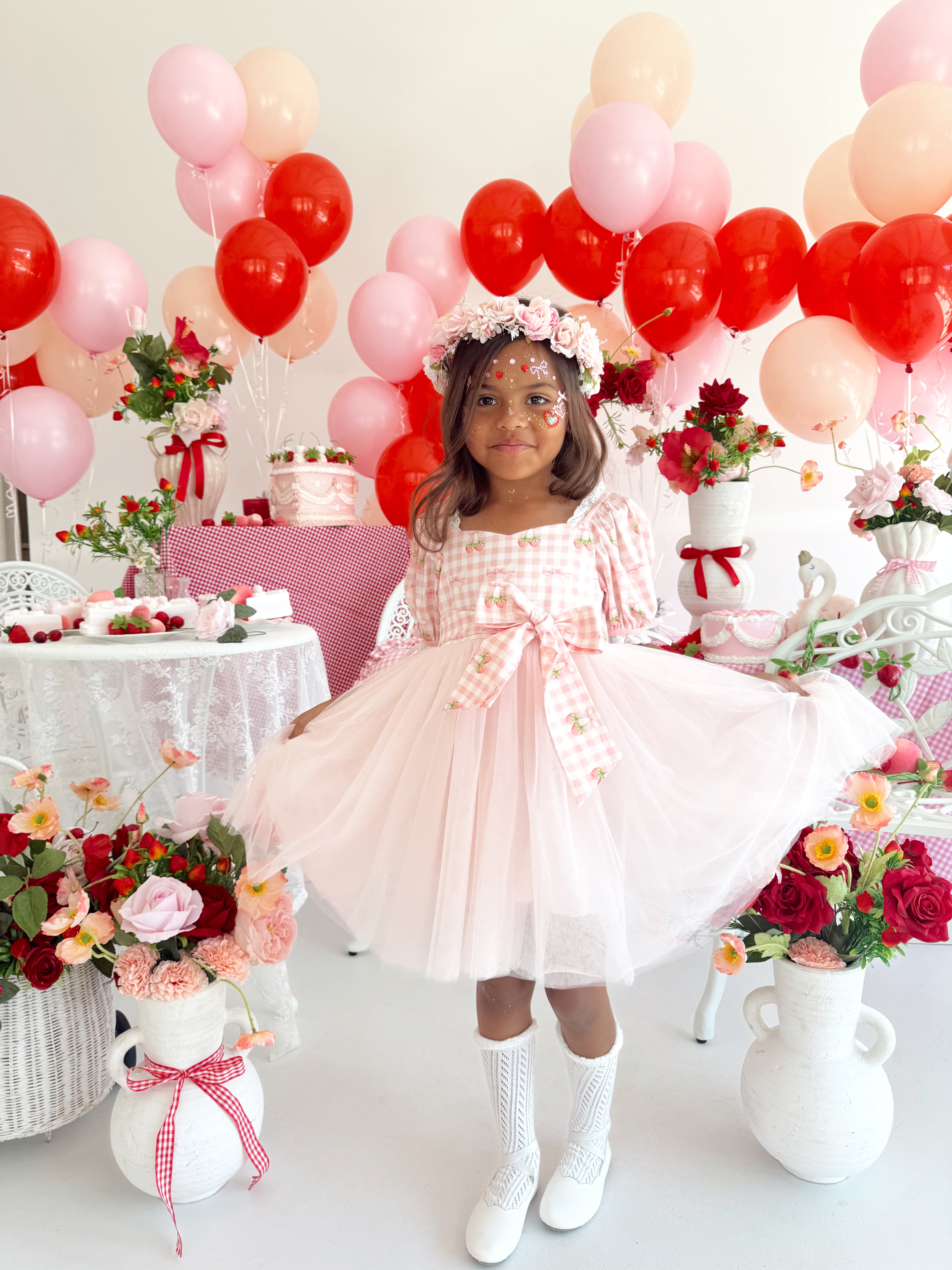 Strawberry Dress Pink Gingham Dress Girls Cute Heart Pink Gingham Amelia Dress Strawberry Dress Pink Gingham Dress Girls Cute Heart Pink Gingham Amelia Dress