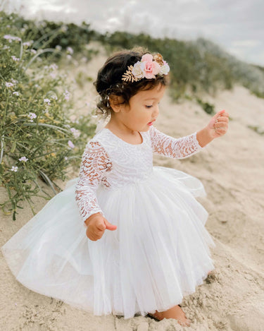 Giselle White Lace Back Dress Mae Flower Crown