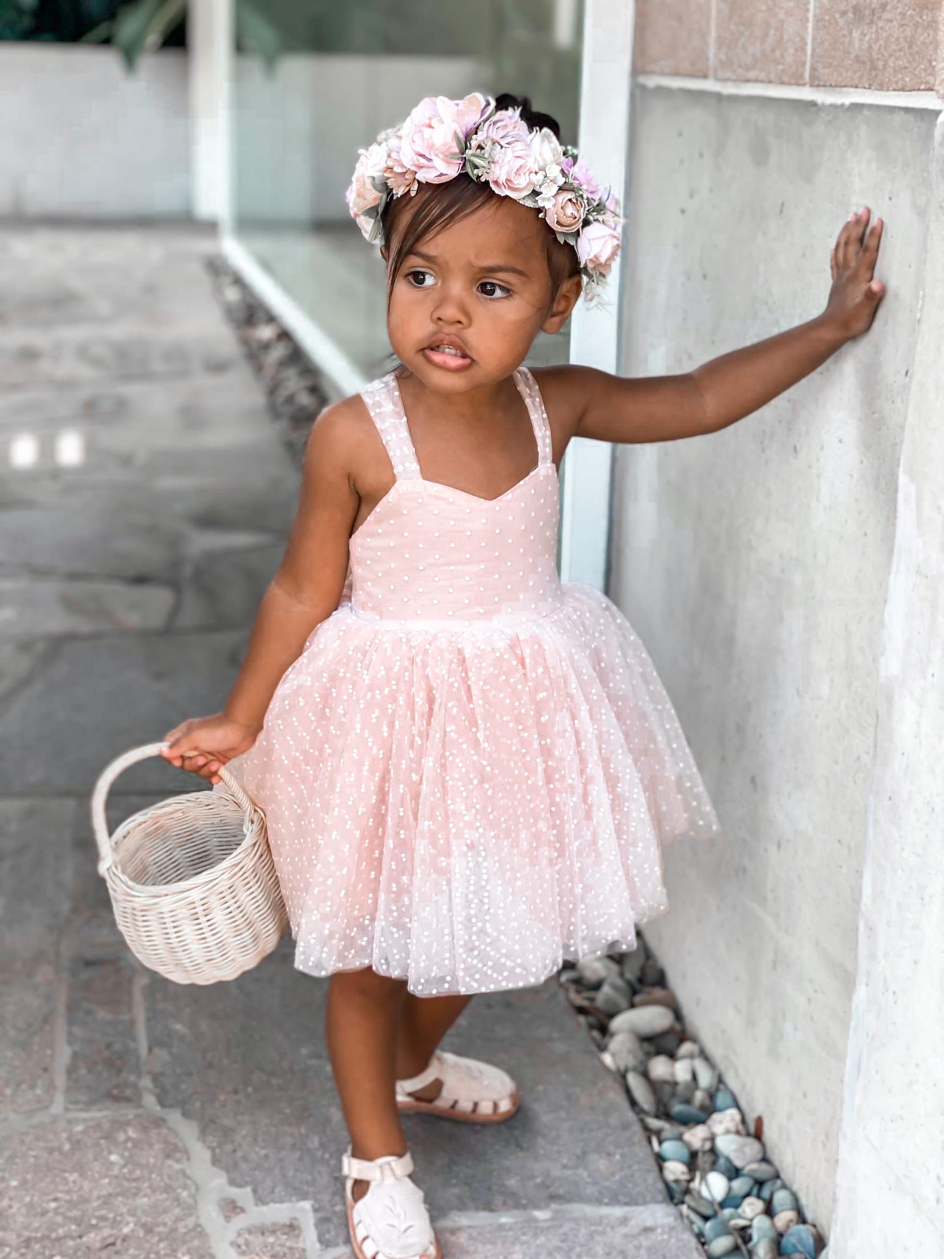 baby girl tulle dress Pixie Pink Rose Flower Girl Tulle Dress