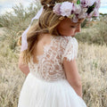 Girls White Magnolia Capped Sleeve Lace Back Flower Girl Dress