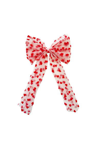 White Heart Tulle Girls Hair Bow