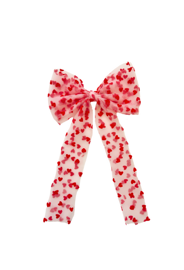 Pink Heart Tulle Girls Hair Bow