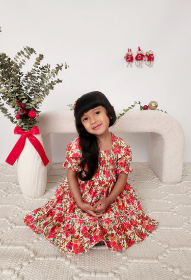 Henrietta Rose Girls Red Floral Dress