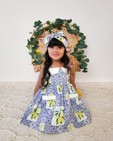 Ciao Bella Girls Floral Blue Dress – Euro Print with Collar