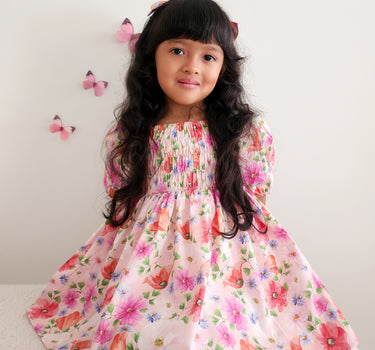 Peach Blossom Girls Floral Dress