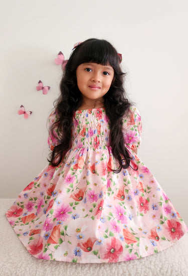 Peach Blossom Girls Floral Dress