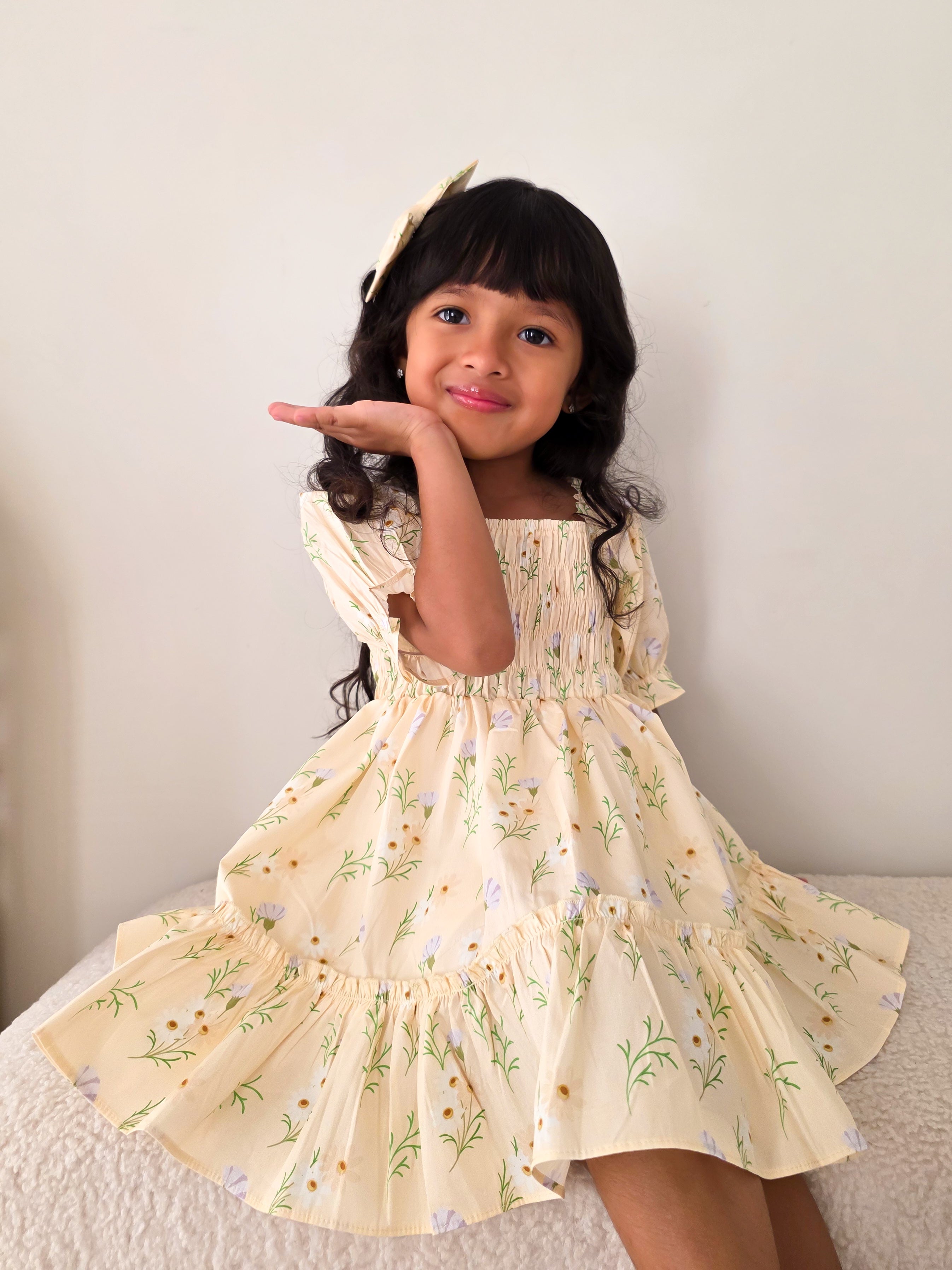 Goldie Bloom Girls Floral Dress – Lightweight Cotton & Puff Sleeves