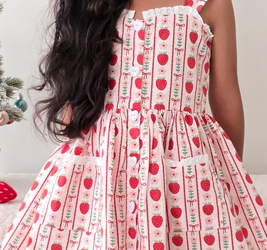 Strawberry Sweetheart Girls Red Floral Dress