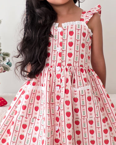 Strawberry Sweetheart Girls Red Floral Dress