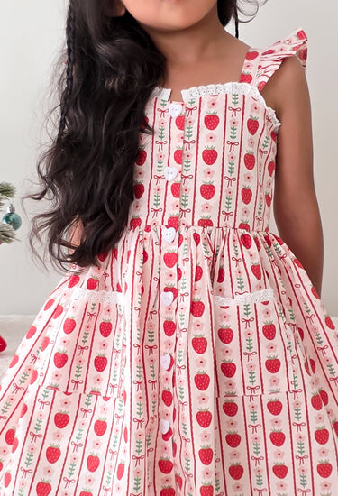 Strawberry Sweetheart Girls Red Floral Dress