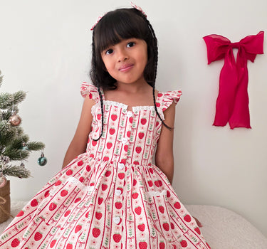 Strawberry Sweetheart Girls Red Floral Dress