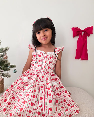 Strawberry Sweetheart Girls Red Floral Dress