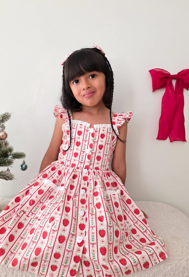 Strawberry Sweetheart Girls Red Floral Dress