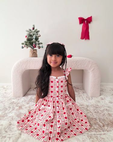 Strawberry Sweetheart Girls Red Floral Dress