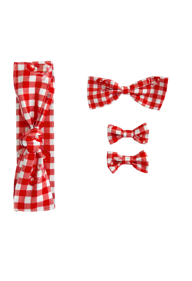 Cherry Red Gingham Baby Girl Hair Accessories