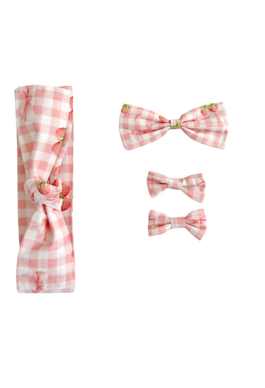Strawberry Pink Gingham Baby Girl Hair Accessories