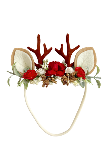 Rudolph Red Christmas Reindeer Stretch Baby Flower Crown