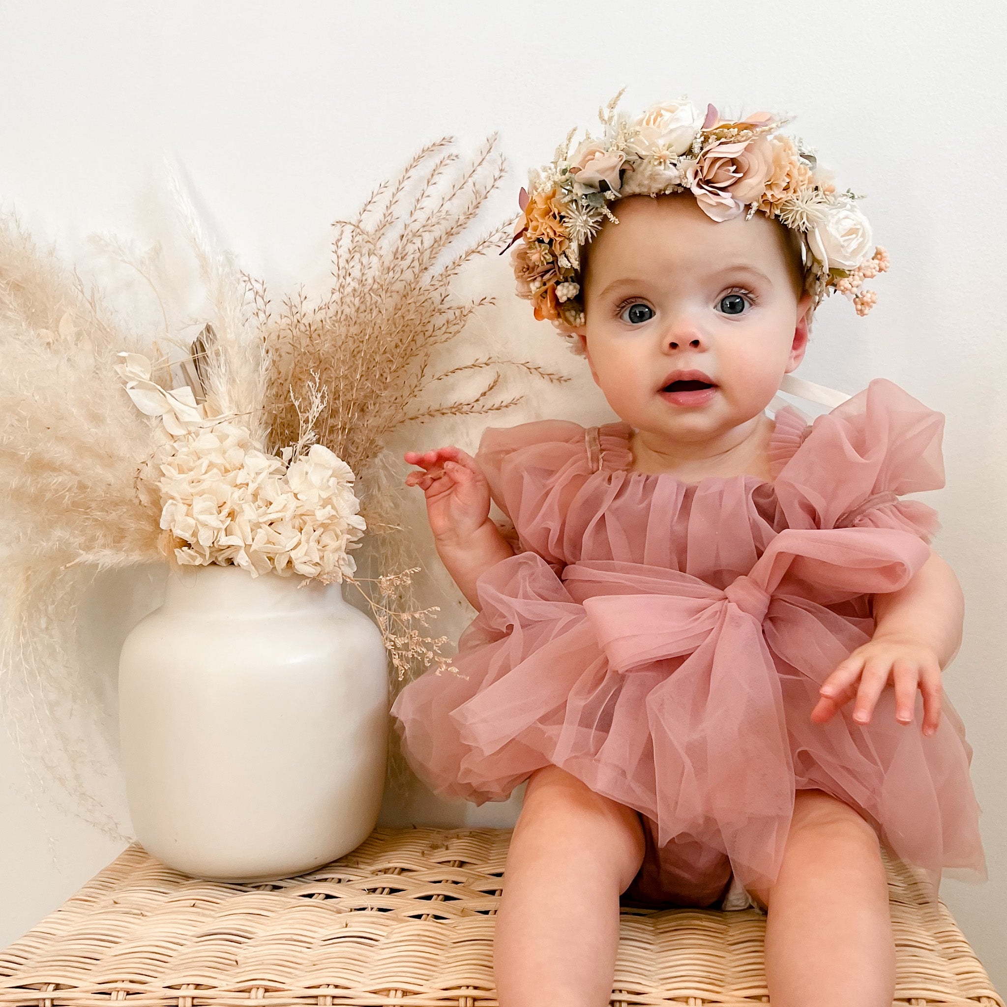 Flower Rumpers Dusty Rose Flower Fairy Baby Girl Pink Tulle Dress Romper - Special ...