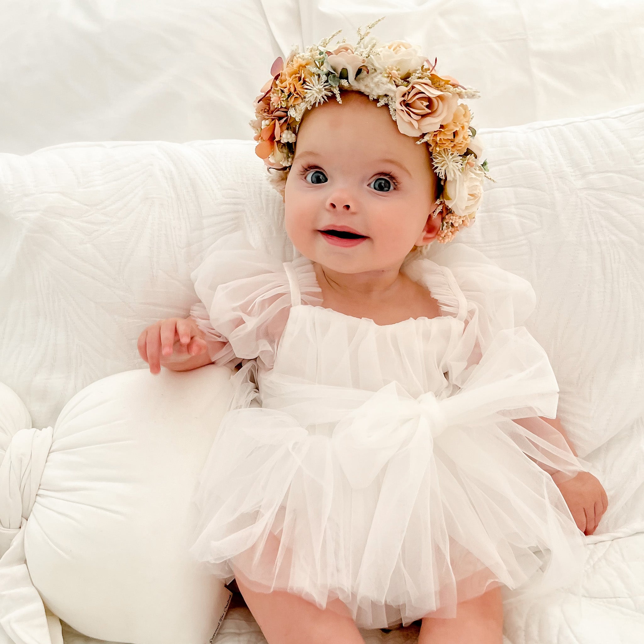 Baby Girl 1st Birthday Dress Tulle Romper With Smocked Halter & Flower Headband For Cake Smash Photos Baby Girl First Birthday Dress Baby Girl 1st Birthday Dress Tulle Romper With Smocked Halter & Flower Headband For Cake Smash Photos Baby Girl First Birthday Dress
