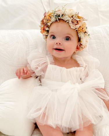 White Flower Fairy Baby Girl Tulle Dress Romper - Special Occasion 00 White Flower Fairy Baby Girl Tulle Dress Romper - Special Occasion 00