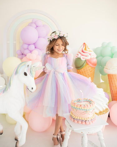 Unicorn Party Girls Rainbow Tulle Dress – Arabella Rose