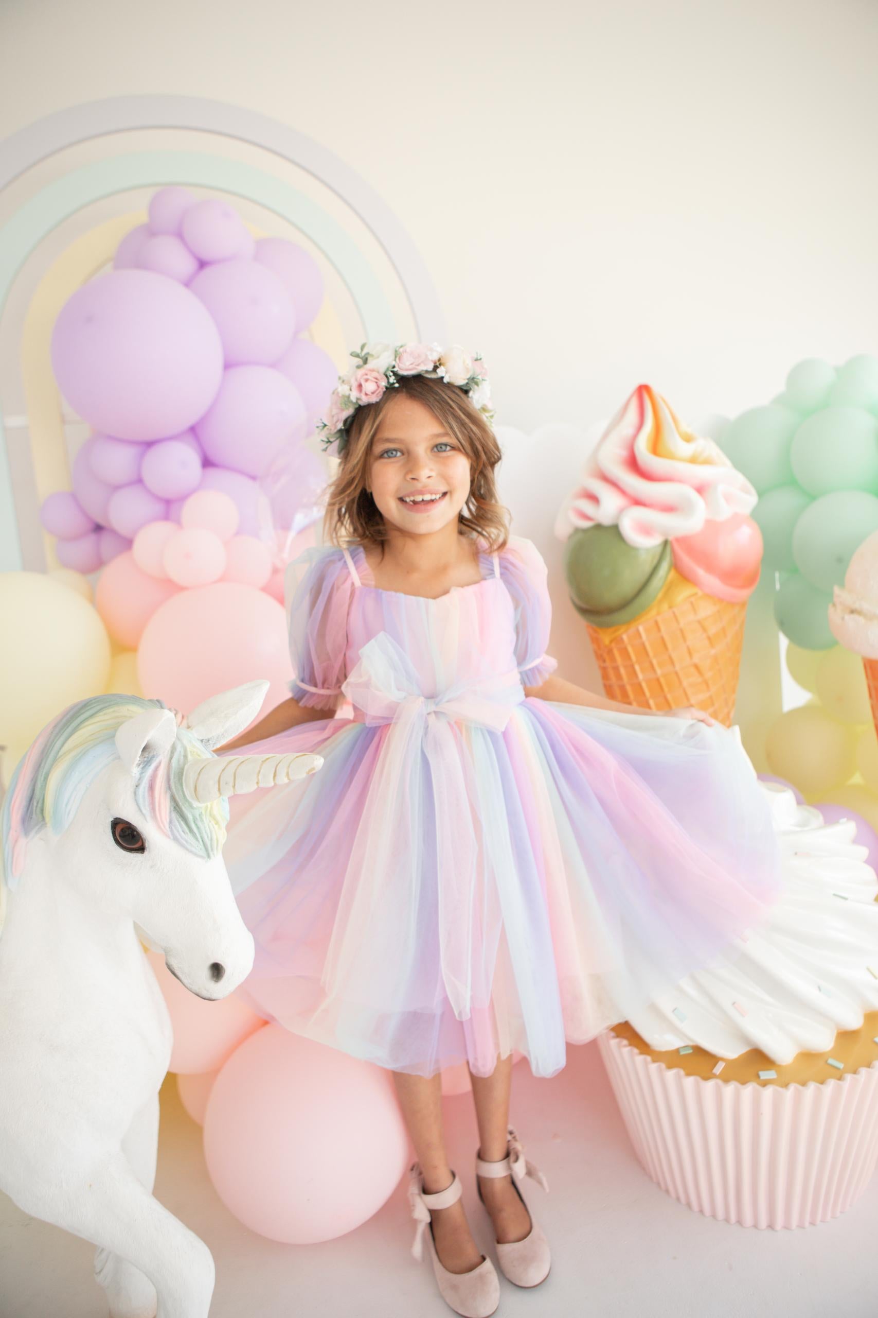 Unicorn Party Girls Rainbow Tulle Dress – Arabella & Rose