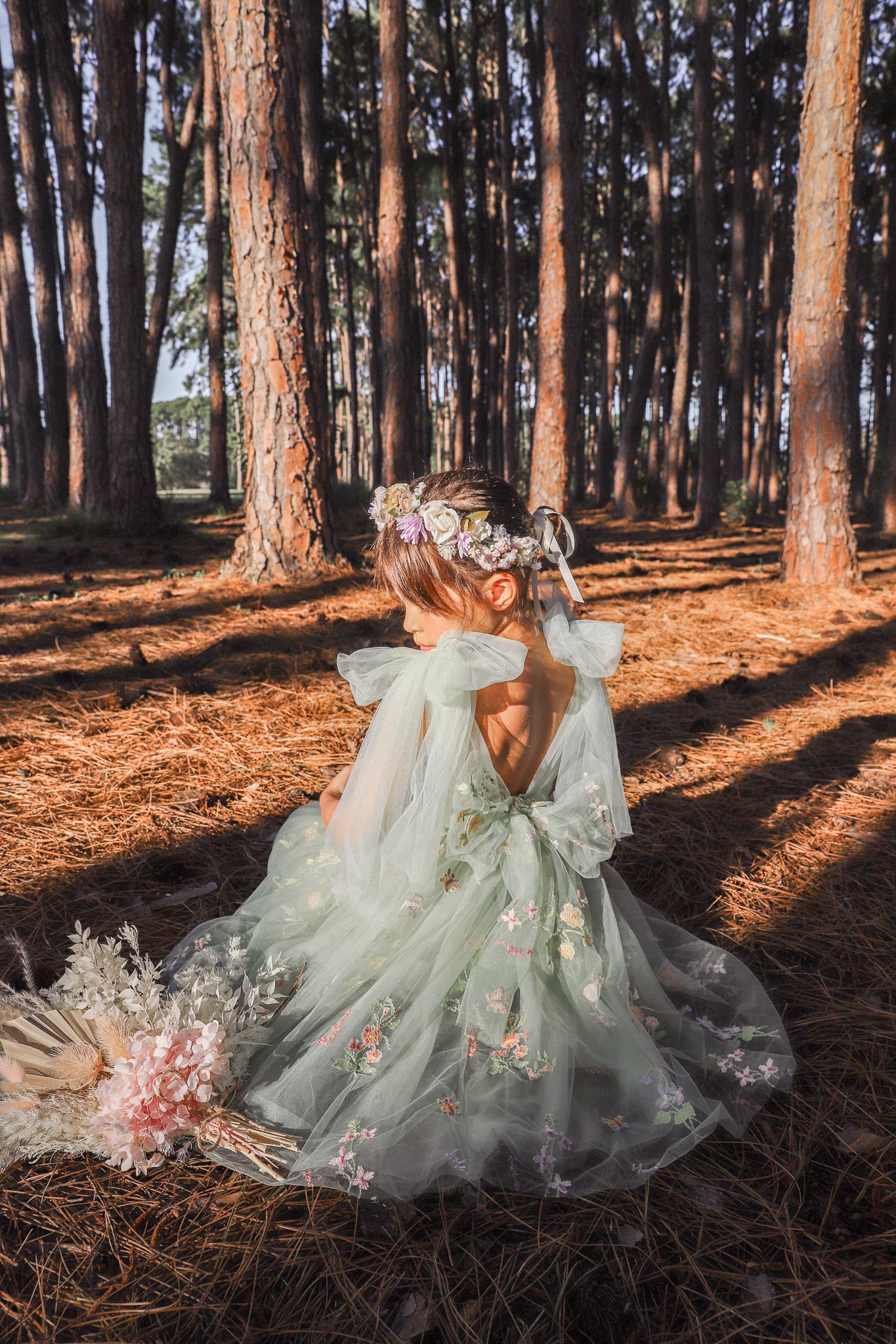 Enchanted Rose Forest Green Girls Tulle Party Dress