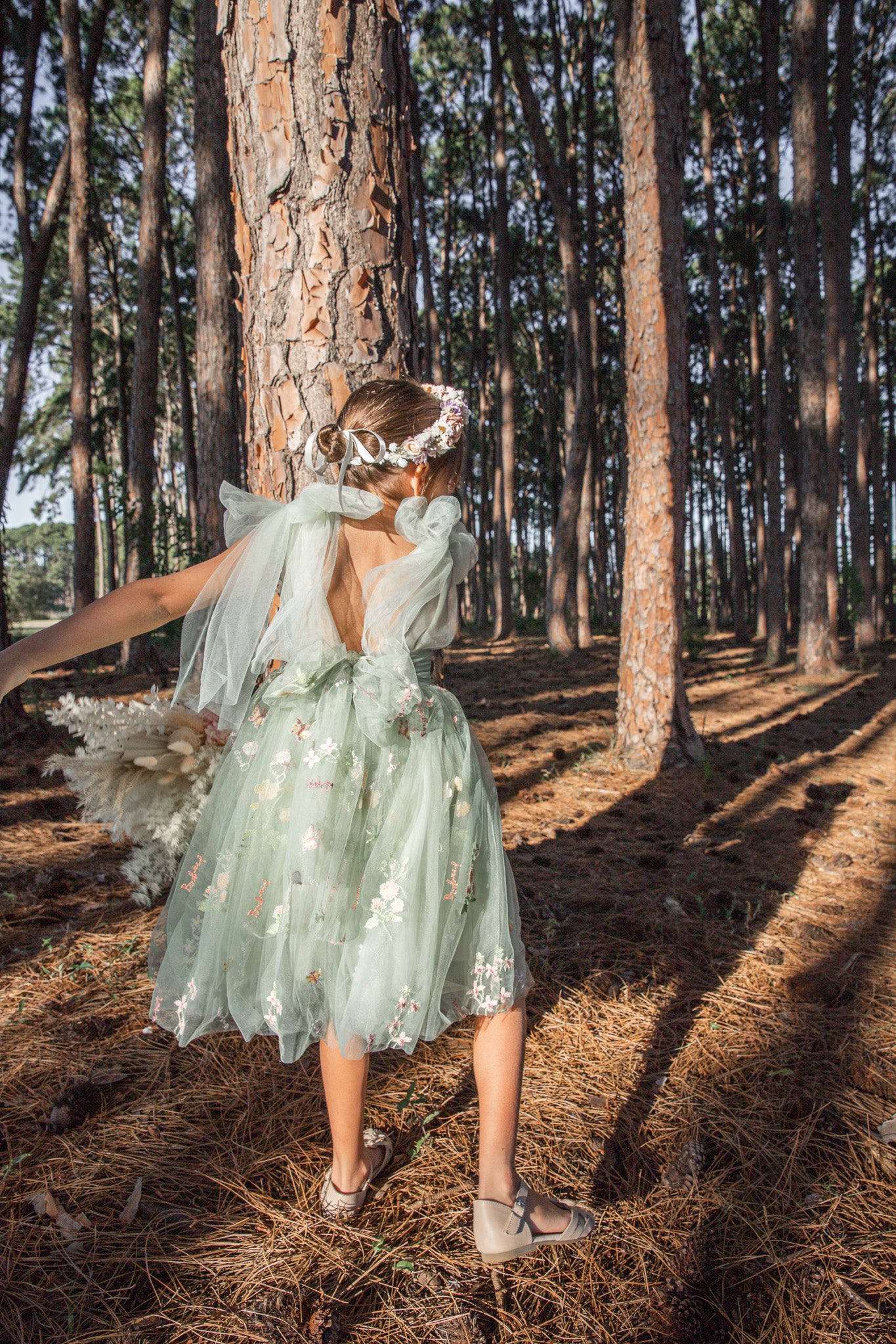 Enchanted Rose Forest Green Girls Tulle Party Dress