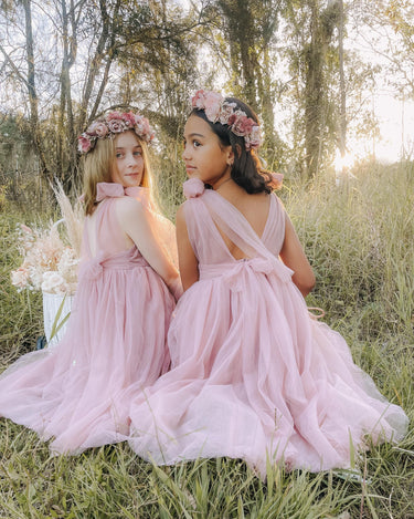 English Rose Dusty Rose Pink Flower Girl Tulle Dress Special