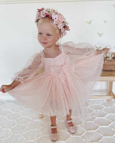 Swiss Dot Rosebud Dress – Pink Rose