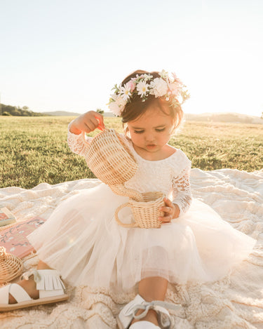 Giselle White Lace Back Dress Aubrielle Flower Crown