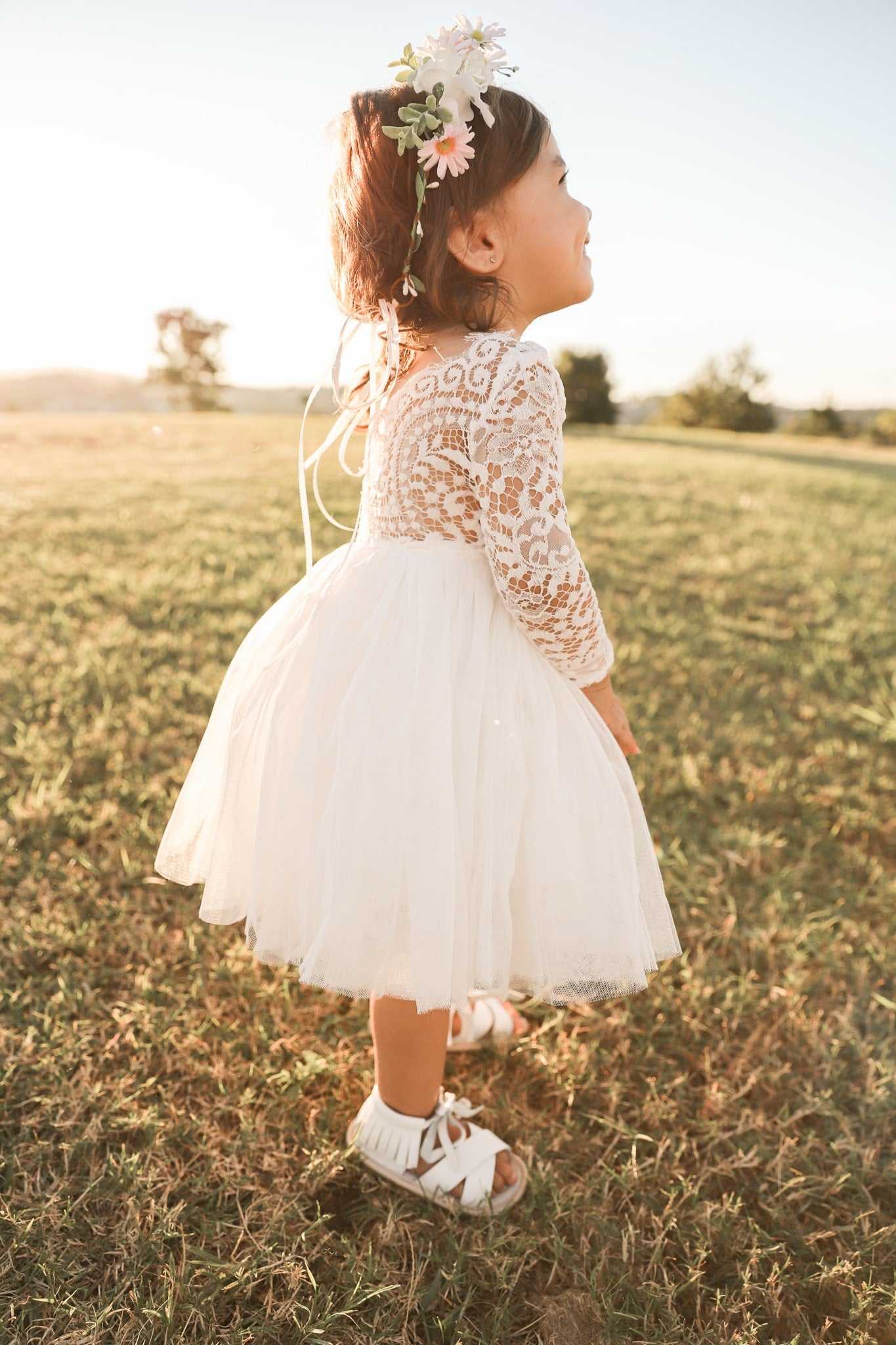 Giselle White Flower Girls Dress