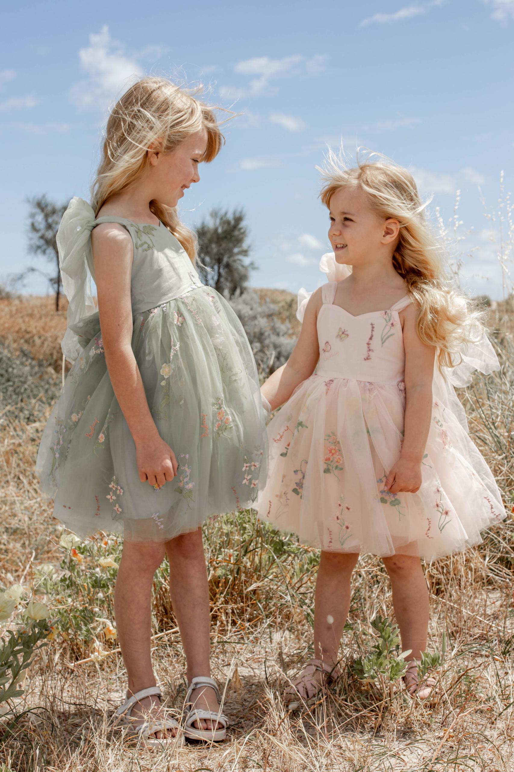 Enchanted Rose Forest Green Girls Tulle Party Dress