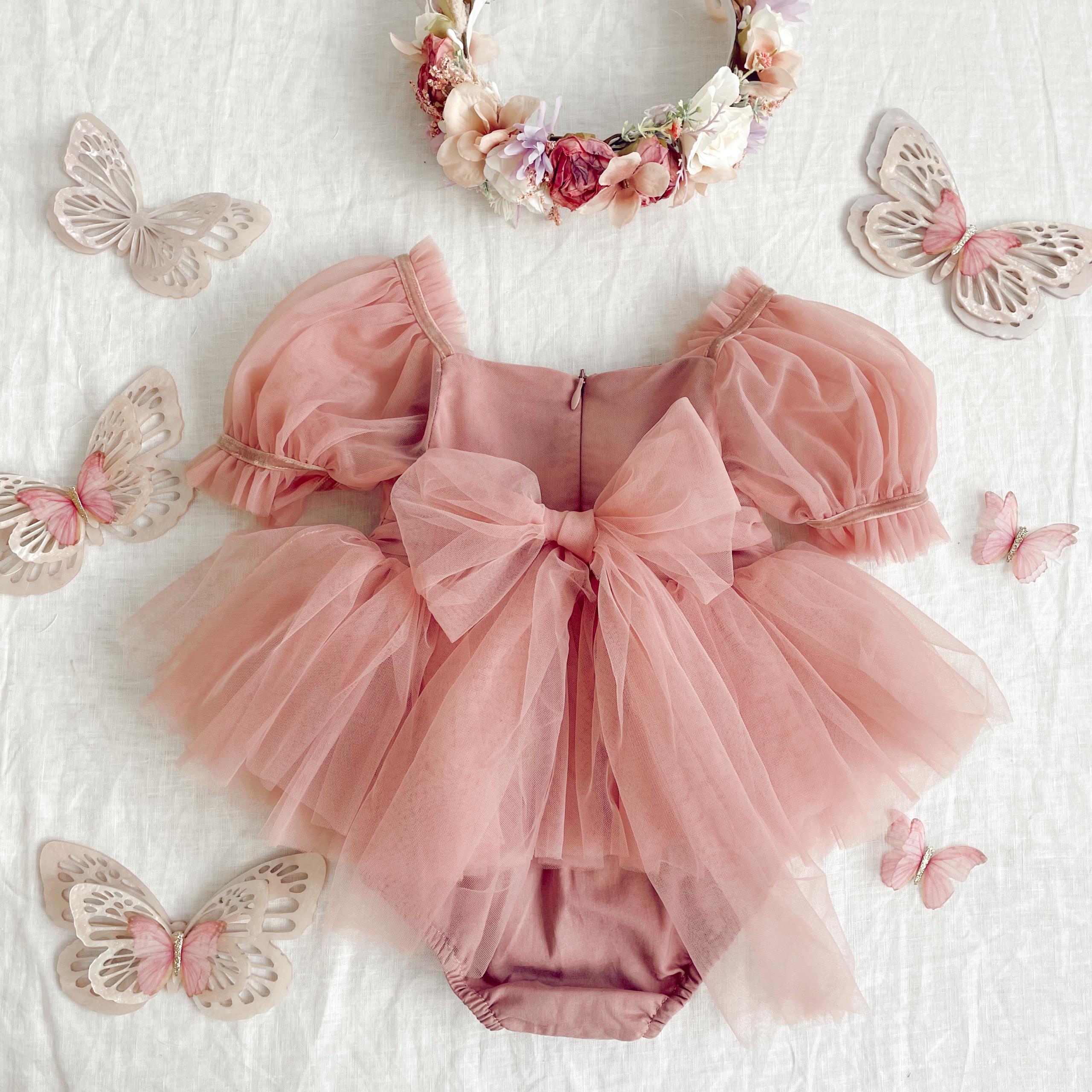 Flower Rumpers Dusty Rose Flower Fairy Baby Girl Pink Tulle Dress Romper - Special ...
