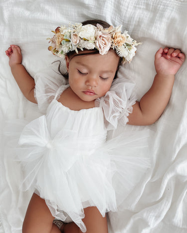 White Flower Fairy Baby Girl Tulle Dress Romper Special Occasion