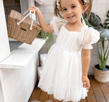 White Gardenia Flower girl Dress