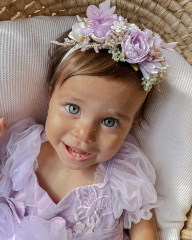 Mariposa Lilac Pink Rose Stretch Baby Girl Flower Crown – Arabella
