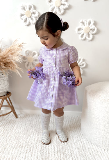 Evie Lou Purple Gingham Girls Dress