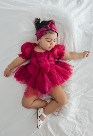 Flower Fairy Romper Ruby Red Sparkle Baby Girl Romper