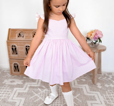 Frankie June Pink Gingham Girls Dress