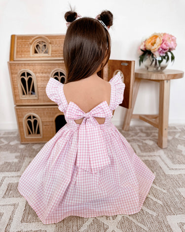 Frankie June Pink Gingham Girls Dress Sweetheart Neckline & Ruffled Straps Arabella & Rose Frankie June Pink Gingham Girls Dress Sweetheart Neckline & Ruffled Straps Arabella & Rose