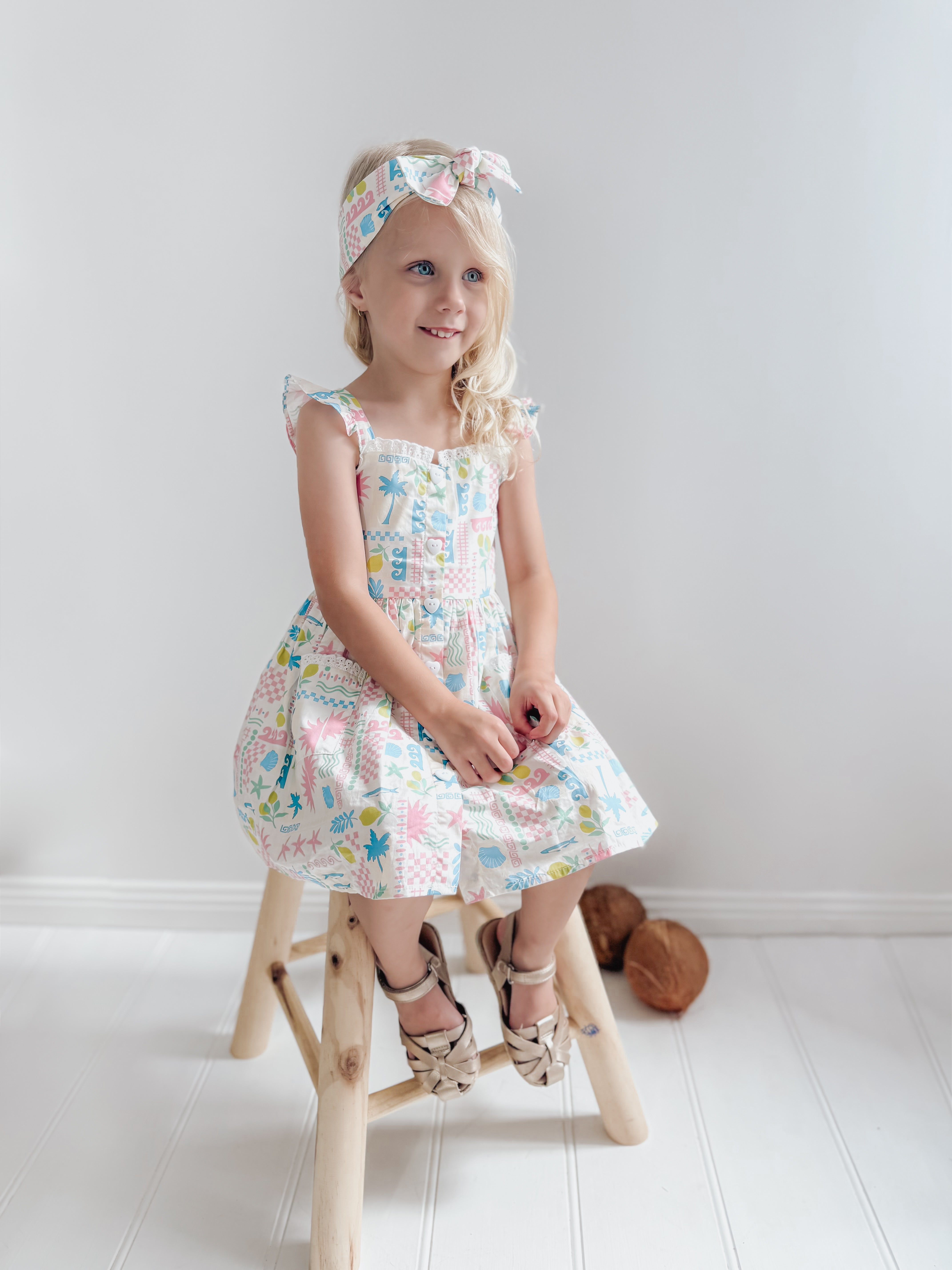 Tropicana Girls Floral White Dress – Sweet Euro Print & Lace Detail