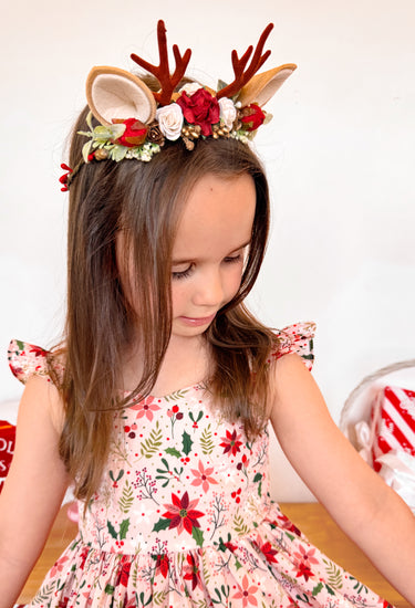Rudolph Red Christmas Reindeer Garland Girls Flower Crown