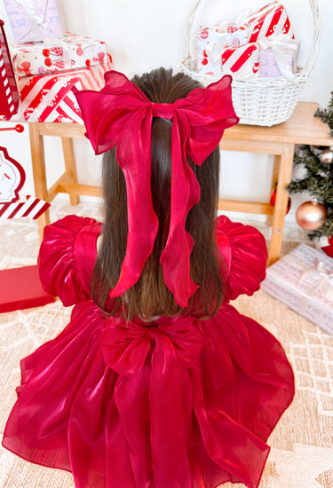Ruby Red Organza Girls Hair Bow