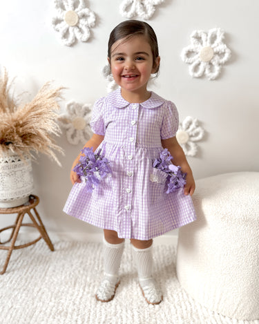 Evie Lou Purple Gingham Girls Dress