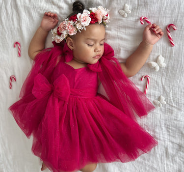 English Rose Ruby Red Sparkle Girls Party Dress