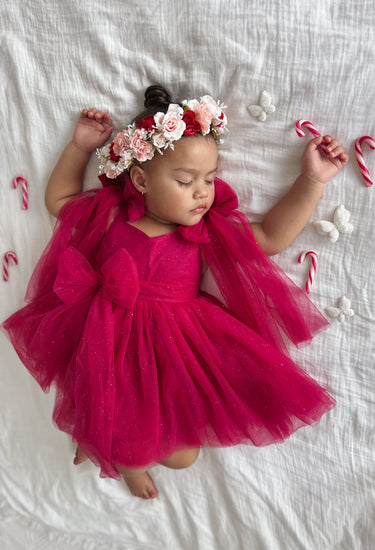 English Rose Ruby Red Sparkle Girls Party Dress